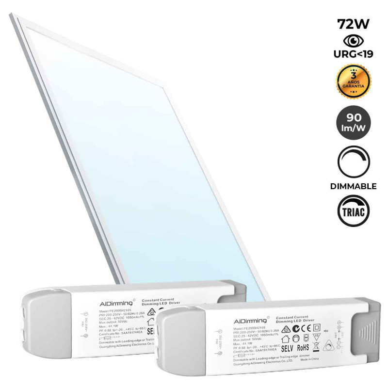Recessed LED Panel 120X60cm - TRIAC Dimmable - 72W - UGR19