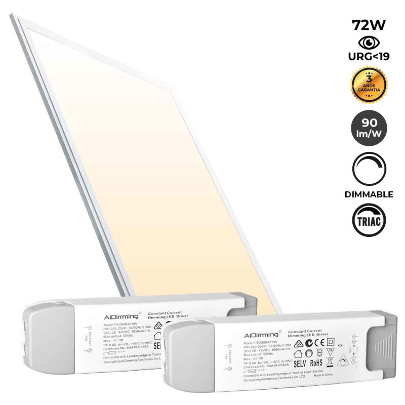 Recessed LED Panel 120X60cm - TRIAC Dimmable - 72W - UGR19