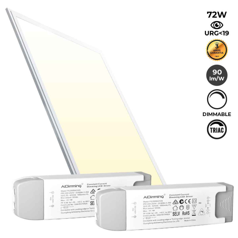 Recessed LED Panel 120X60cm - TRIAC Dimmable - 72W - UGR19