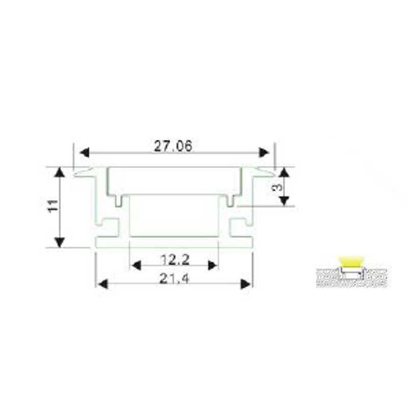 Aluminum profile for waterproof recessed LED strip 27x11mm (2metros)
