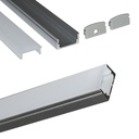Aluminum surface profile for LED strip with diffuser - 4 clamps - 2 caps - 17x8mm - 2 meters