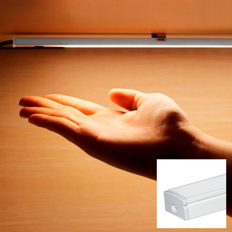 Aluminum surface profile for LED strip with diffuser - 4 clamps - 2 caps - 17x8mm - 2 meters