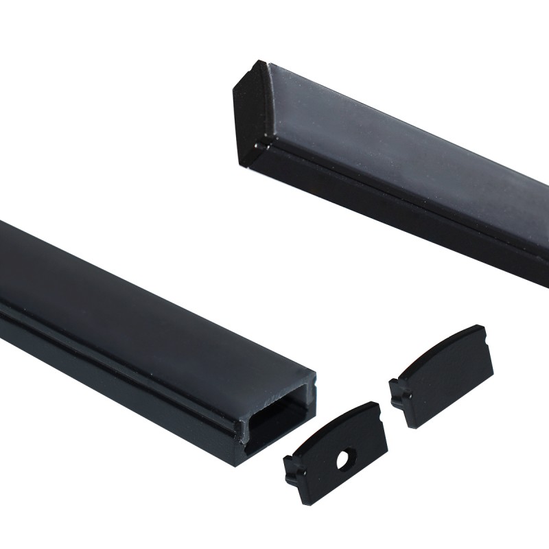 Aluminum surface profile for LED strip with diffuser - 4 clamps - 2 caps - 17x8mm - 2 meters