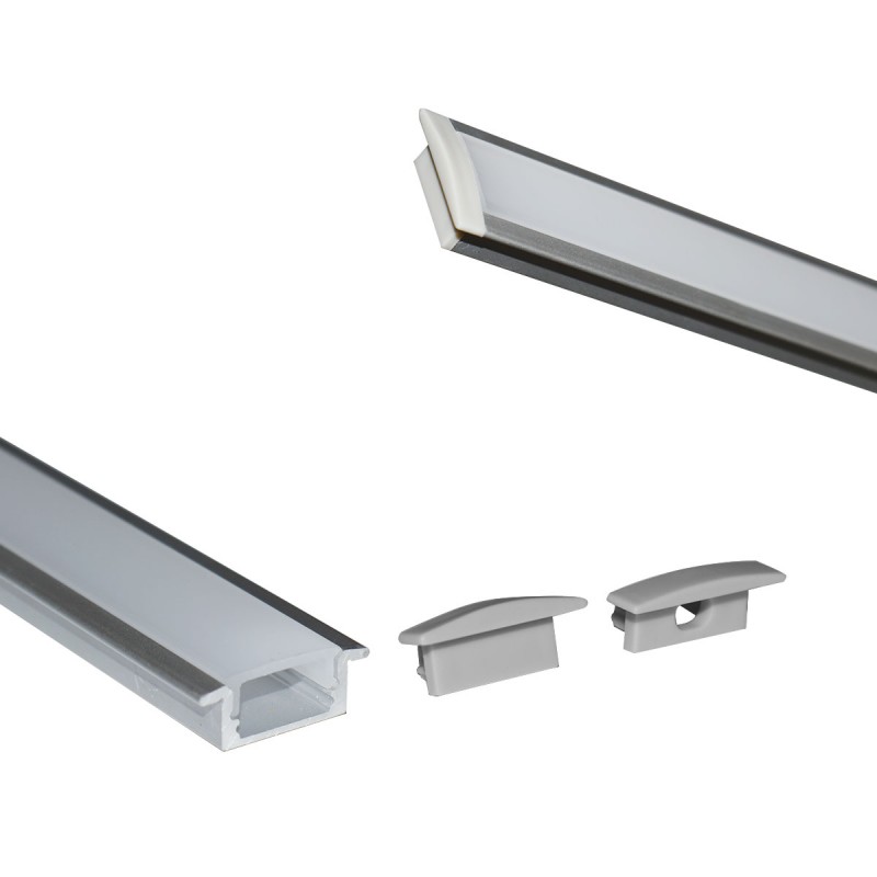 Recessed aluminum profile for LED strip with diffuser - 2 covers - 23x8mm - 2 meters