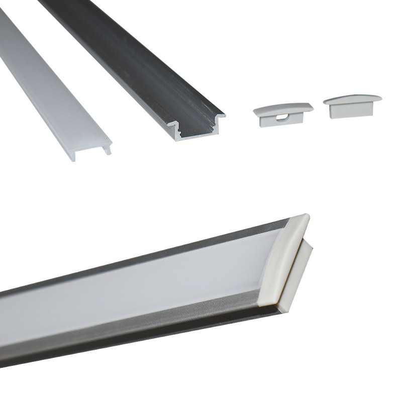 Recessed aluminum profile for LED strip with diffuser - 2 covers - 23x8mm - 2 meters