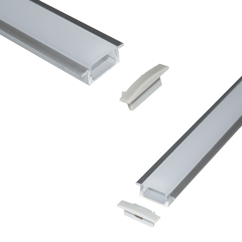Recessed aluminum profile for LED strip with diffuser - 2 covers - 23x8mm - 2 meters