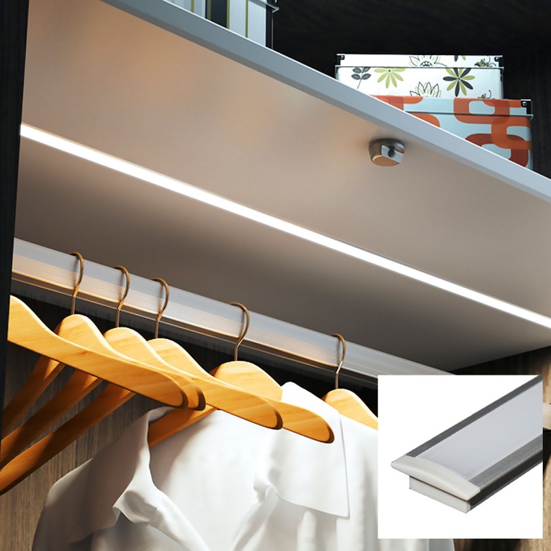 Recessed aluminum profile for LED strip with diffuser - 2 covers - 23x8mm - 2 meters