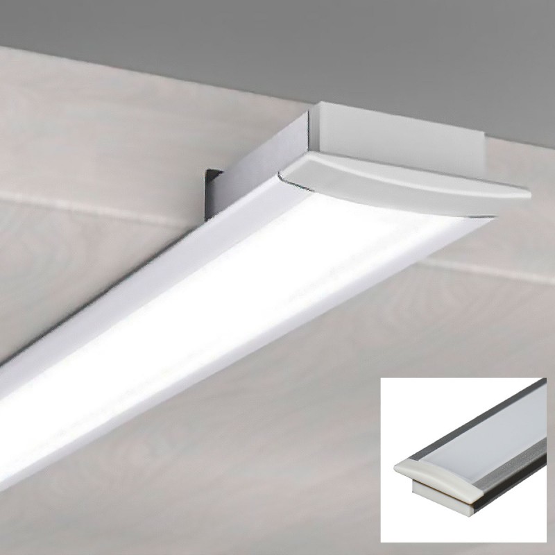 Recessed aluminum profile for LED strip with diffuser - 2 covers - 23x8mm - 2 meters