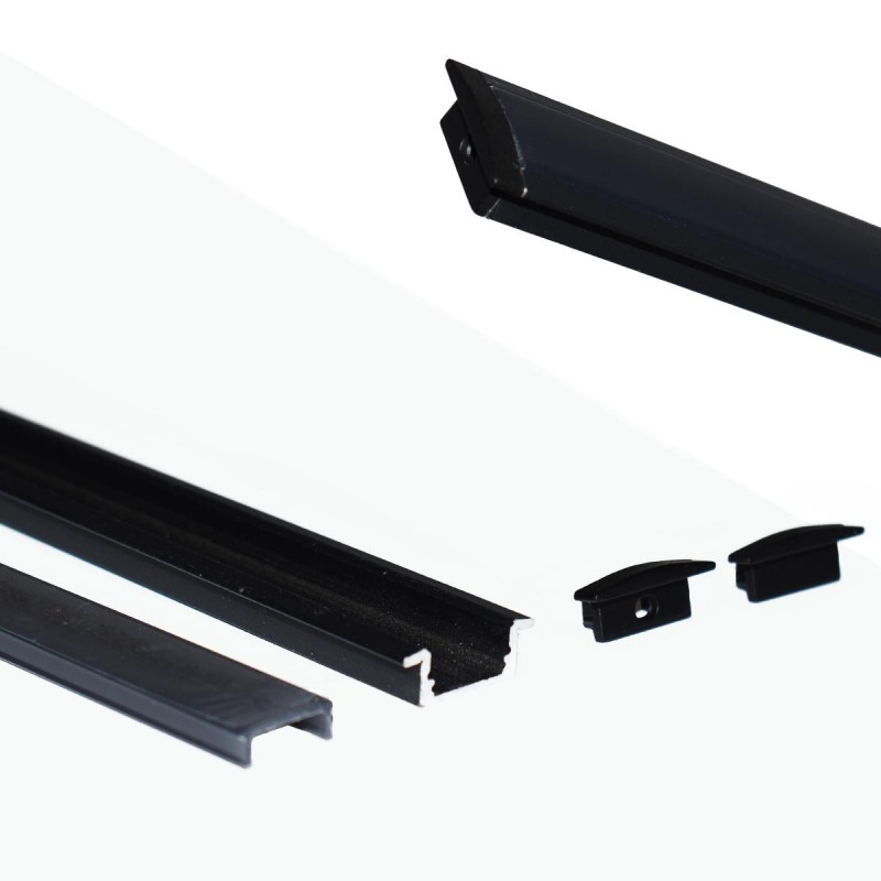 Recessed aluminum profile for LED strip with diffuser - 2 covers - 23x8mm - 2 meters