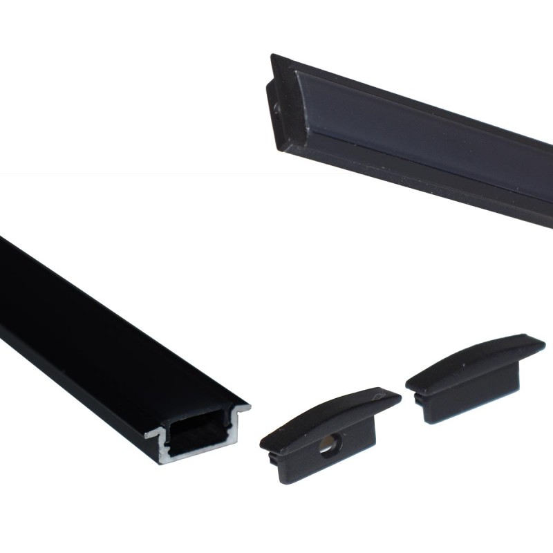 Recessed aluminum profile for LED strip with diffuser - 2 covers - 23x8mm - 2 meters