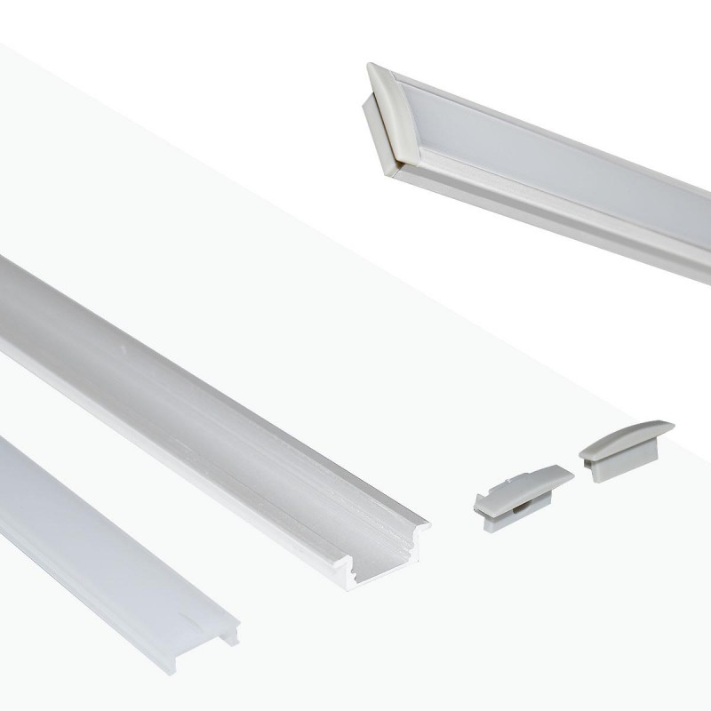 Recessed aluminum profile for LED strip with diffuser - 2 covers - 23x8mm - 2 meters