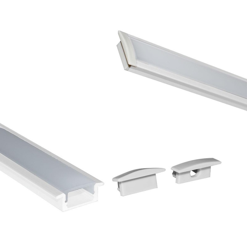 Recessed aluminum profile for LED strip with diffuser - 2 covers - 23x8mm - 2 meters