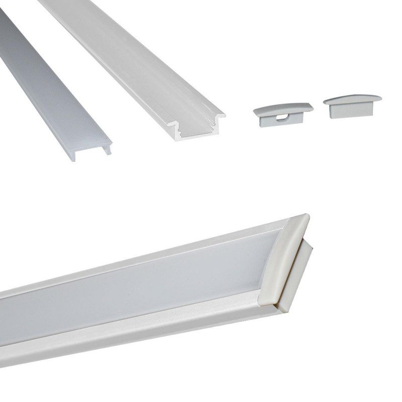 Recessed aluminum profile for LED strip with diffuser - 2 covers - 23x8mm - 2 meters