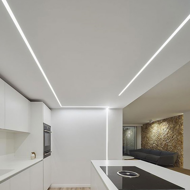 Recessed aluminum profile for LED strip with diffuser - 2 covers - 23x8mm - 2 meters