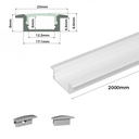 Recessed aluminum profile for LED strip with diffuser - 2 covers - 23x8mm - 2 meters