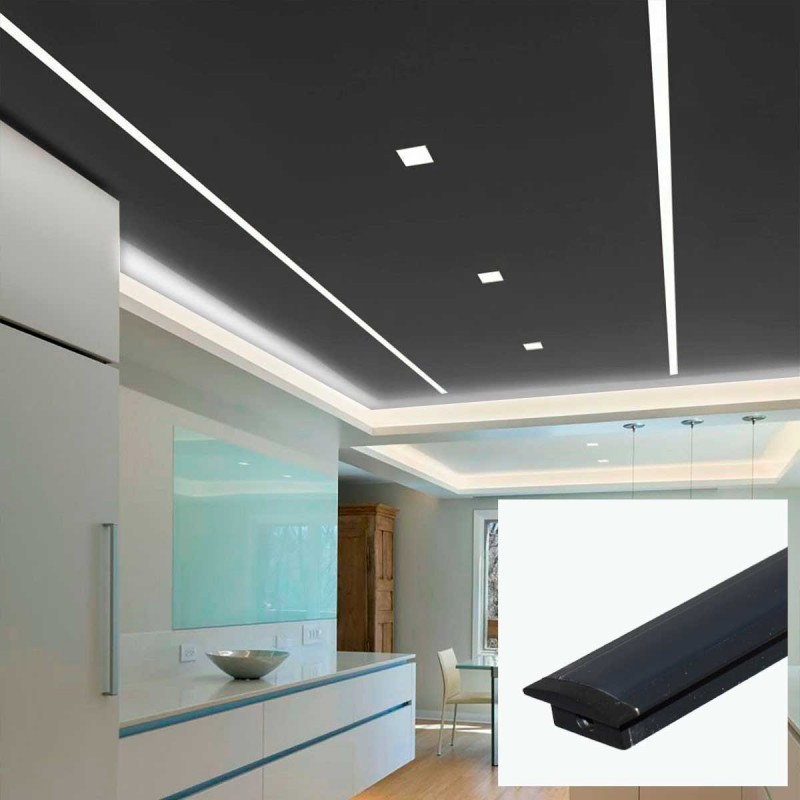 Recessed aluminum profile for LED strip with diffuser - 2 covers - 23x8mm - 2 meters