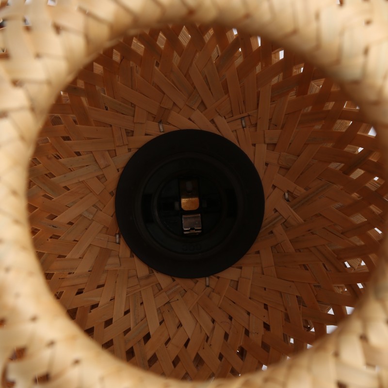 Wooden wall light, wicker lampshade and cable with switch and plug "Alan".