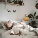 Wooden wall light, wicker lampshade and cable with switch and plug "Alan".