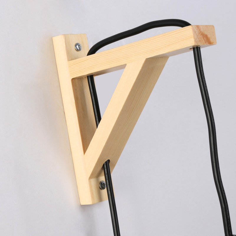 Wooden wall light, wicker lampshade and cable with switch and plug "Alan".