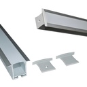 Recessed aluminum profile for LED strip with diffuser - 4 clips - 2 caps - 36x28mm - 2 meters