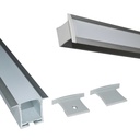 Recessed aluminum profile for LED strip with diffuser - 4 clips - 2 caps - 36x28mm - 2 meters