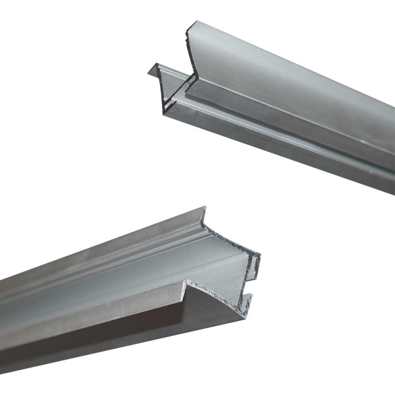 Recessed aluminum profile for LED strip with diffuser - 4 clips - 2 caps - 36x28mm - 2 meters