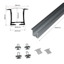 Recessed aluminum profile for LED strip with diffuser - 4 clips - 2 caps - 36x28mm - 2 meters