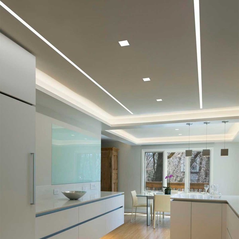 Recessed aluminum profile for LED strip with diffuser - 4 clips - 2 caps - 36x28mm - 2 meters