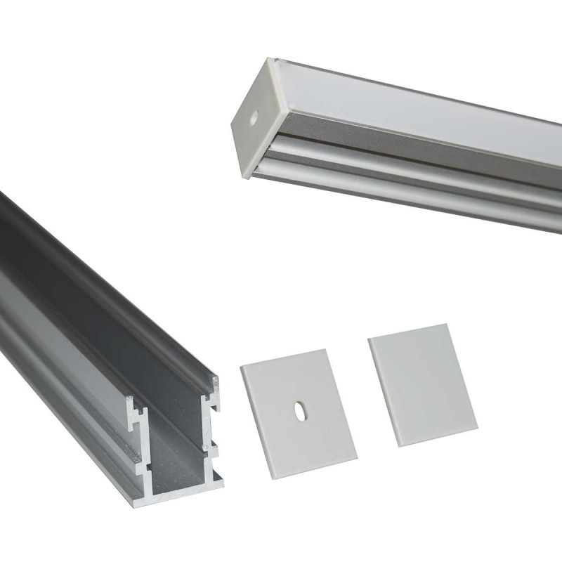 Aluminum profile for recessed LED strip with diffuser - 2 covers - 21x26mm - IP54 - 2 meters
