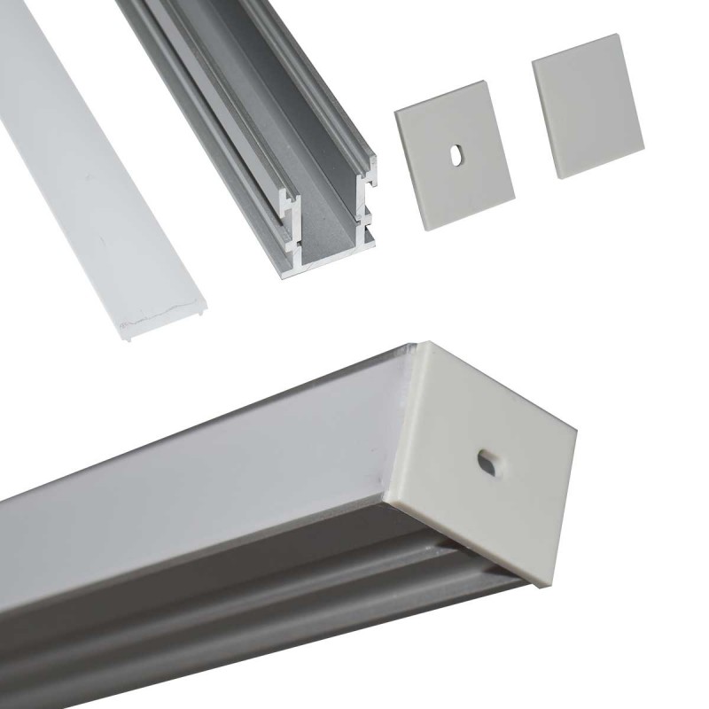 Aluminum profile for recessed LED strip with diffuser - 2 covers - 21x26mm - IP54 - 2 meters