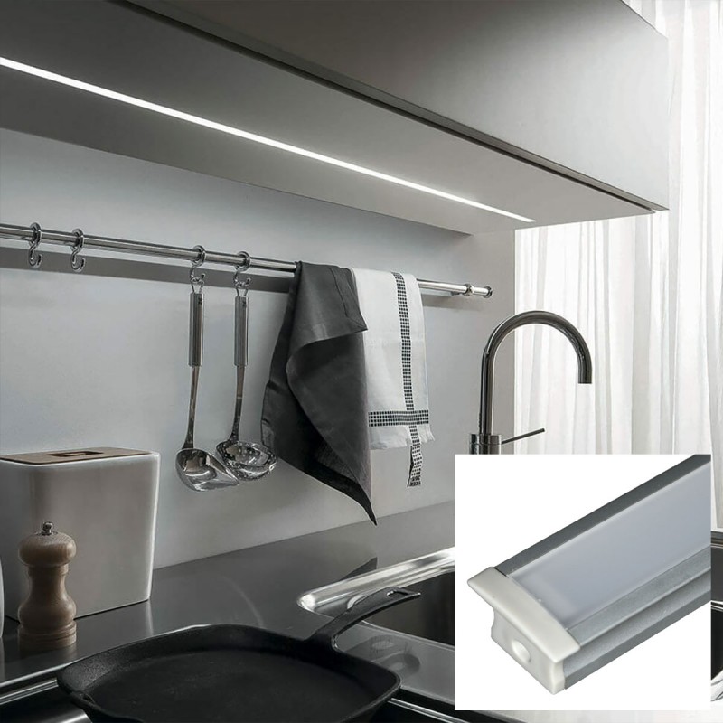 Recessed aluminum profile for LED strip with diffuser - 2 covers - 23x15mm - 2 meters