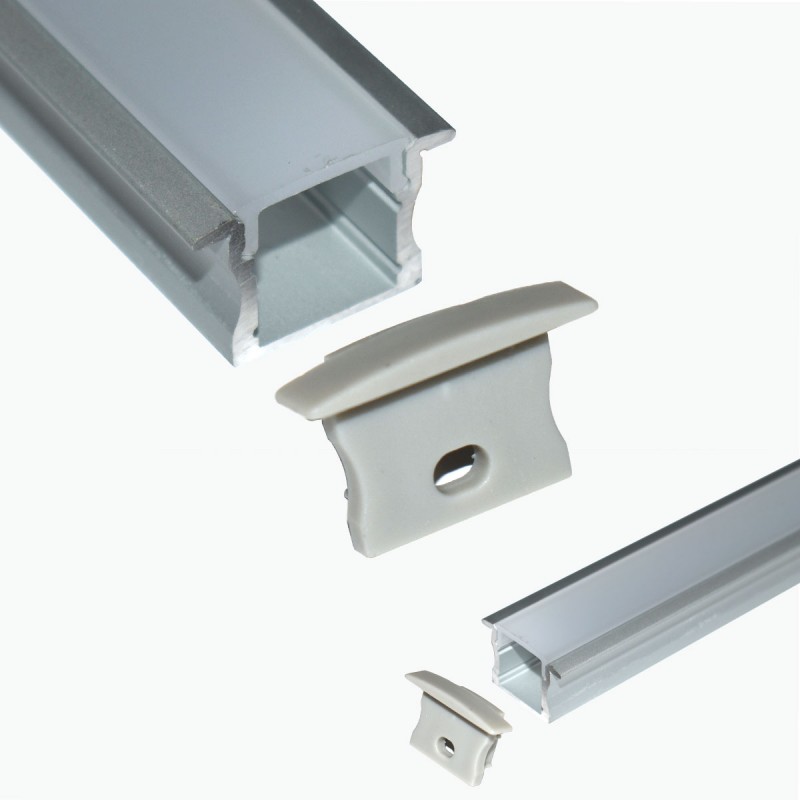 Recessed aluminum profile for LED strip with diffuser - 2 covers - 23x15mm - 2 meters