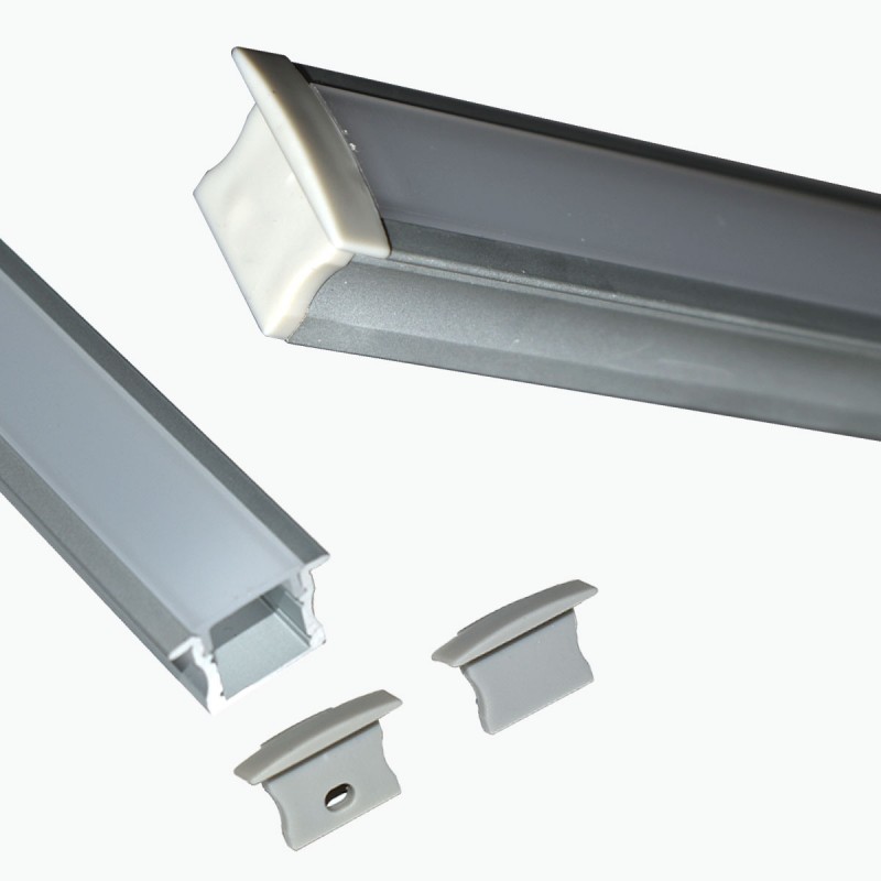 Recessed aluminum profile for LED strip with diffuser - 2 covers - 23x15mm - 2 meters