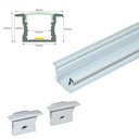 Recessed aluminum profile for LED strip with diffuser - 2 covers - 23x15mm - 2 meters