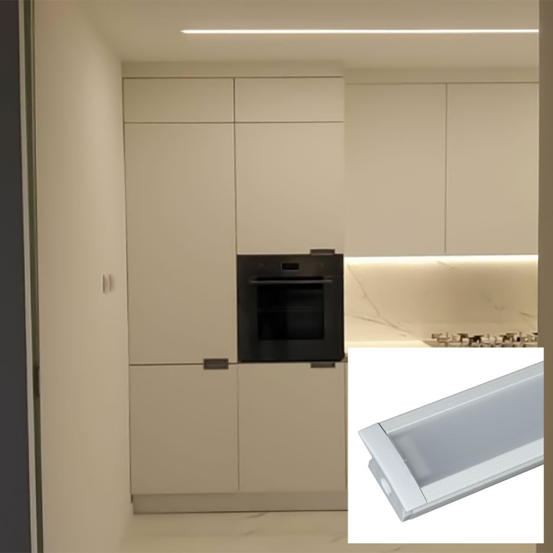 Recessed aluminum profile for LED strip with diffuser - 2 covers - 23x15mm - 2 meters