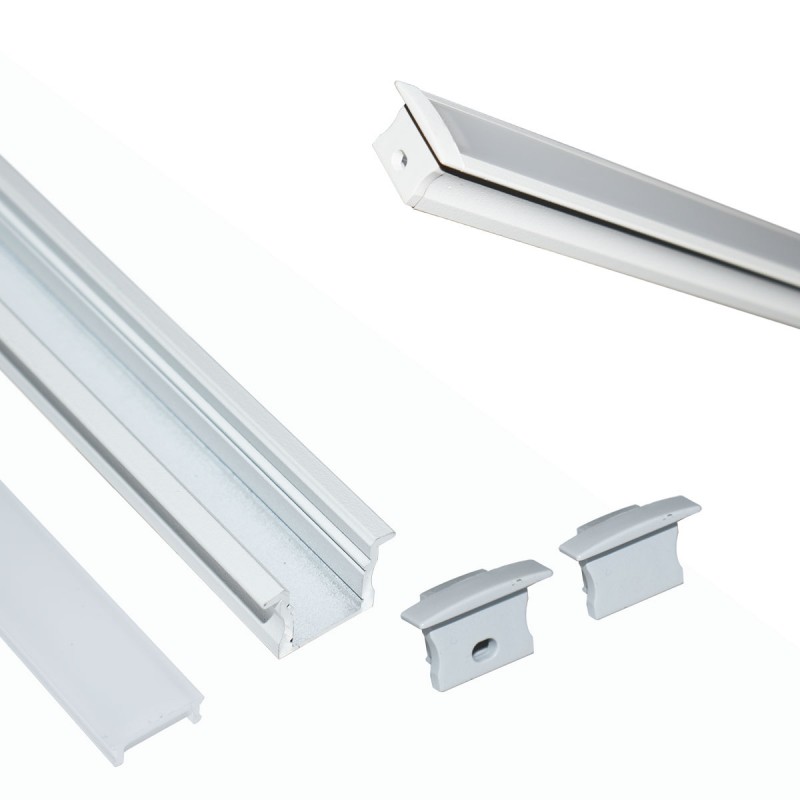 Recessed aluminum profile for LED strip with diffuser - 2 covers - 23x15mm - 2 meters