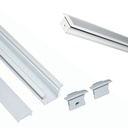 Recessed aluminum profile for LED strip with diffuser - 2 covers - 23x15mm - 2 meters