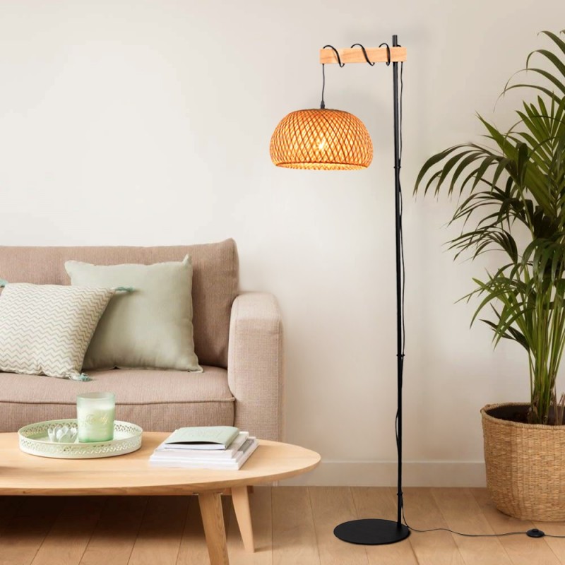 Wood and wicker floor lamp "Frankie" - E27