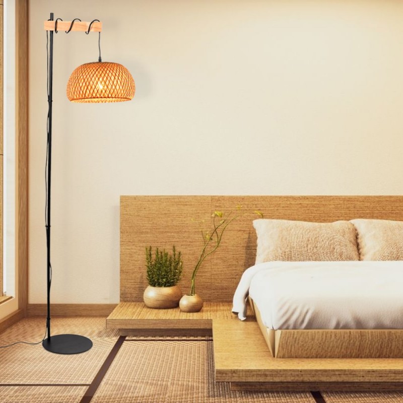 Wood and wicker floor lamp "Frankie" - E27