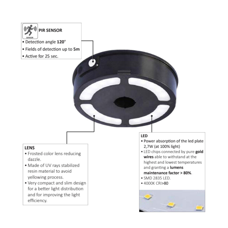 MINILOT/ROSETTA" solar street lamp with PIR sensor - 3 operating modes