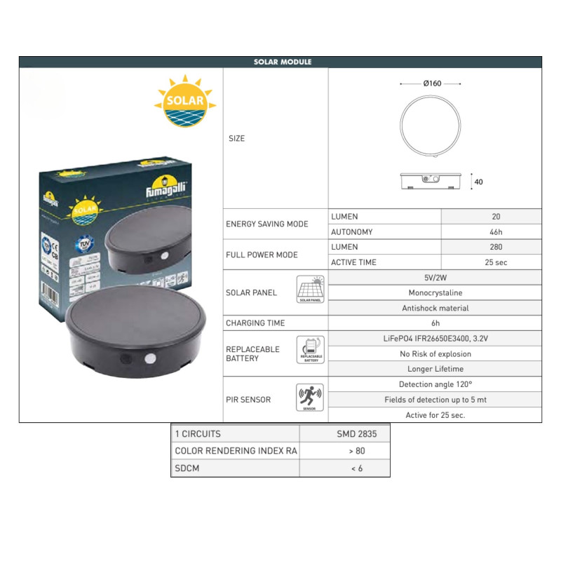 MINILOT/ROSETTA" solar street lamp with PIR sensor - 3 operating modes