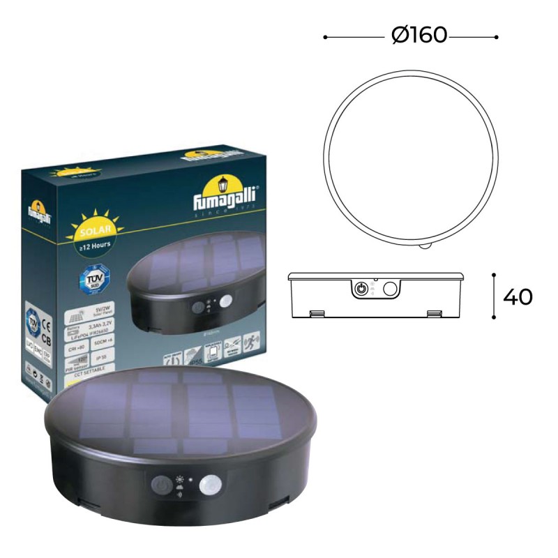 BISSO/ROSETTA" wall-mounted solar garden lantern with PIR sensor - 3 operating modes - CCT