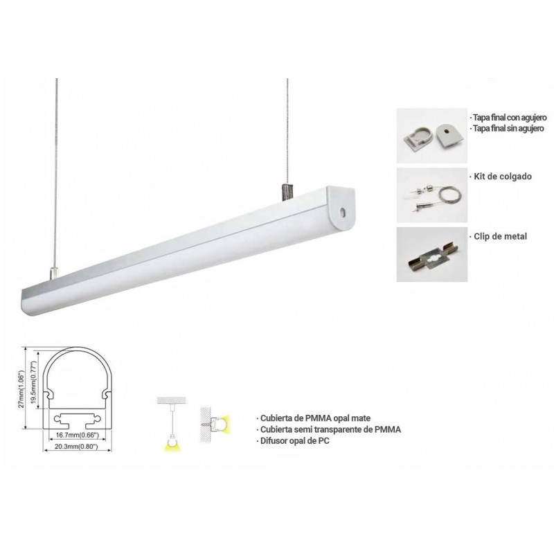 Profile for suspension or surface LED strip 20x27mm (2meters)