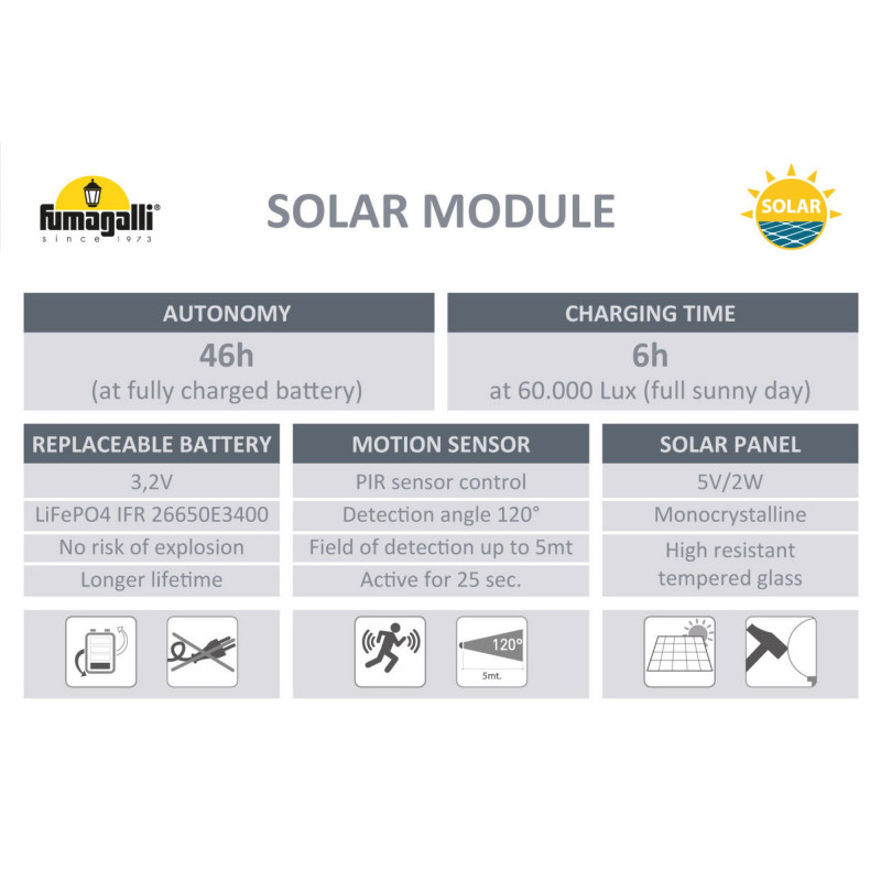 Solar LED bollard "FELICE 800" 73cm with PIR sensor - 3 operating modes