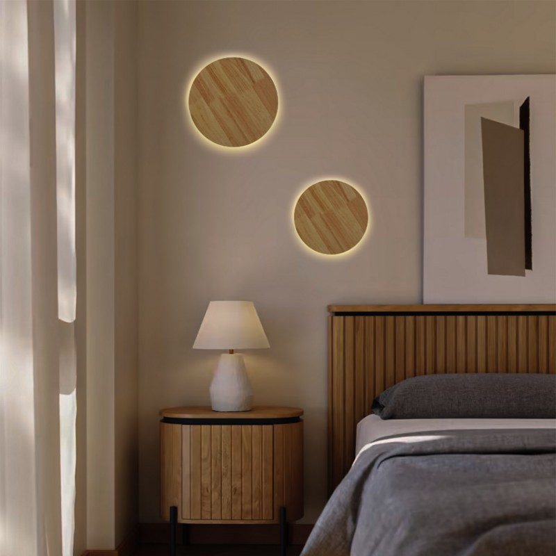 Circular wooden wall light "Lune" - 12W - Ø 20cm