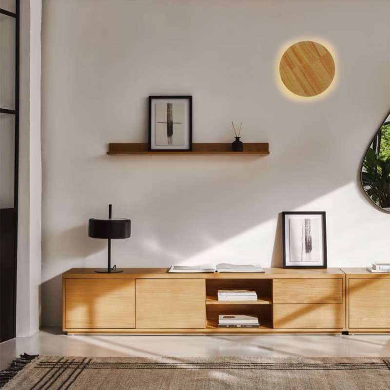 Circular wooden wall light "Lune" - 12W - Ø 20cm