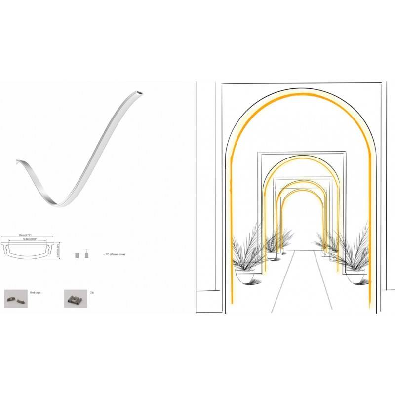 Aluminum profile for flexible moldable LED strip 18x6 surface (2meters)