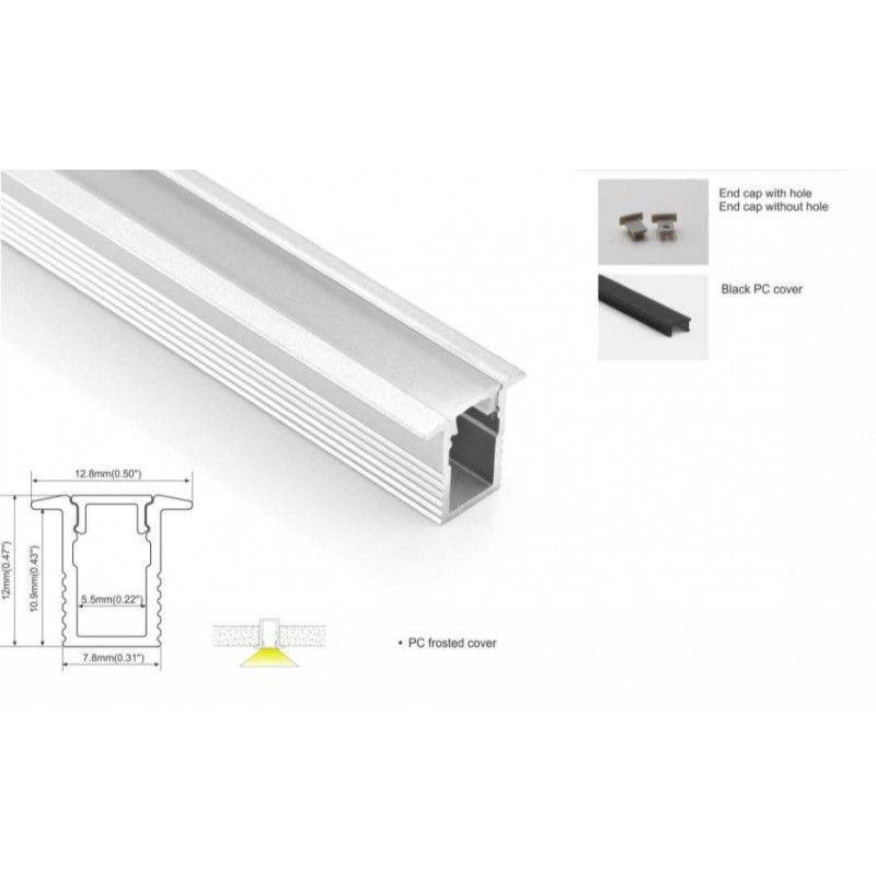 Recessed aluminum profile for LED strip - 13x12mm - LED strips ≤5mm - 2 meters
