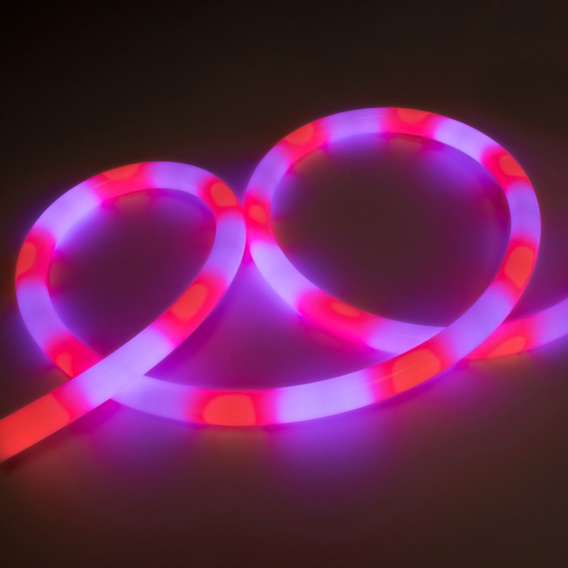 Intelligent RGB flexible LED neon IC - 360º circular - Ø22mm - 2 meters - 12V DC - 28W/m - IP65