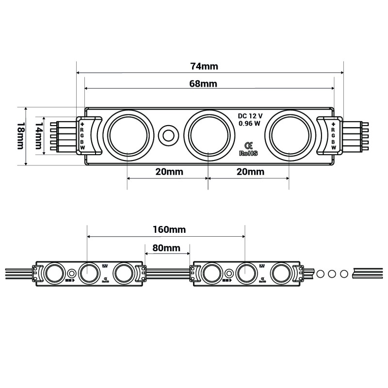 RGBW LED modules for signage - 0.96W - 12V - IP65 - 140º.
